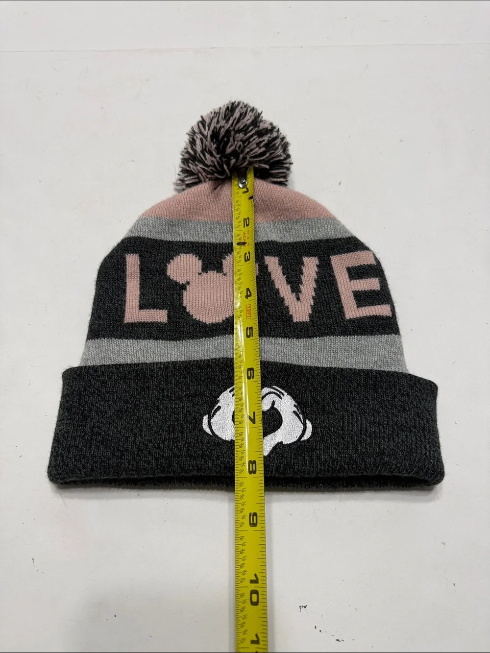 Disney Mickey Mouse Gray & Pink Pom-Top Knit Beanie with Cuffed Logo